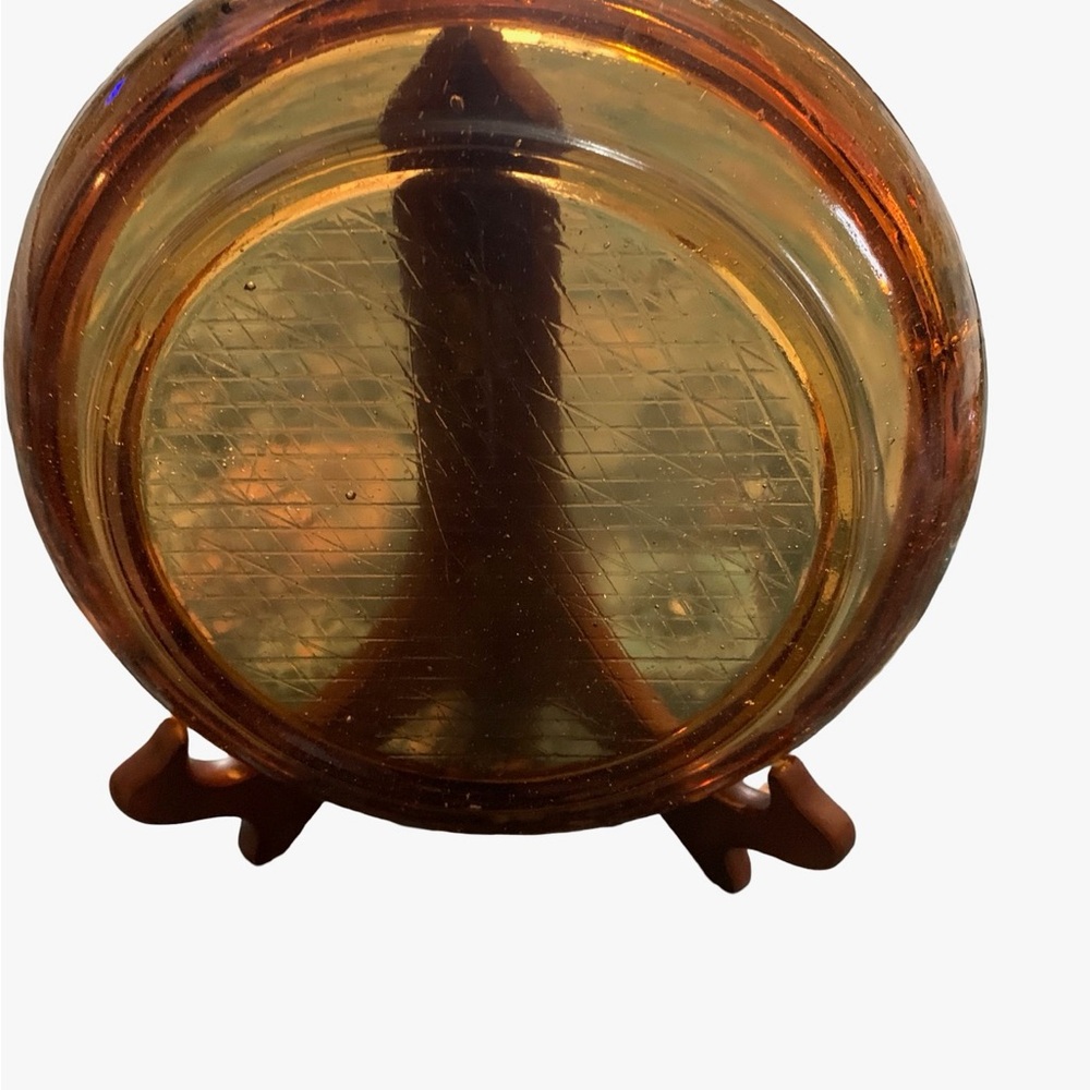 Vintage Ashtray 8" Round Amber Glass Cigarette Cigar MCM Diamond Grid Bubble - Picture 4 of 4